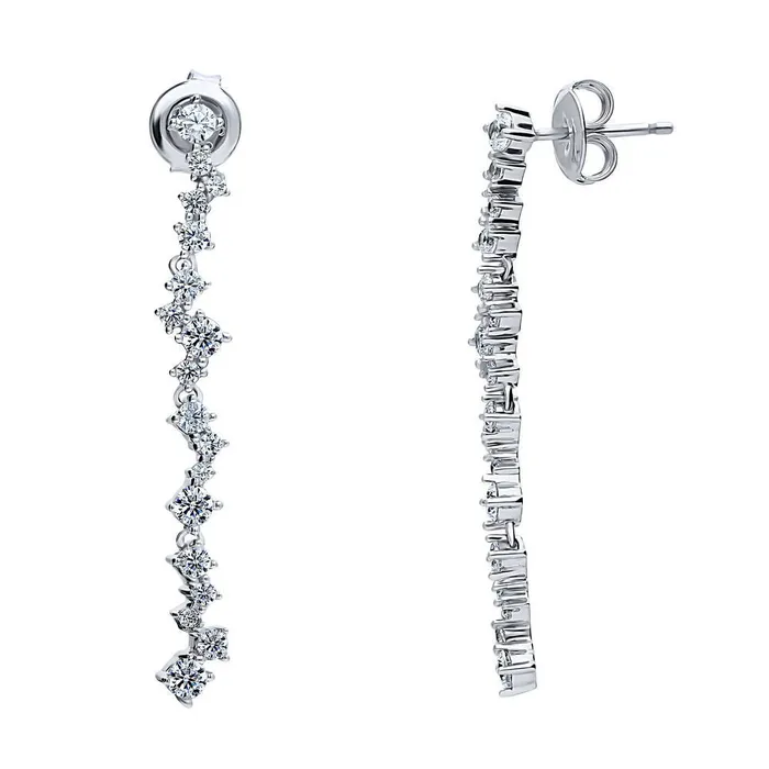 Earrings BERRICLE Cluster Bar CZ Necklace and Earrings in Sterling Silver