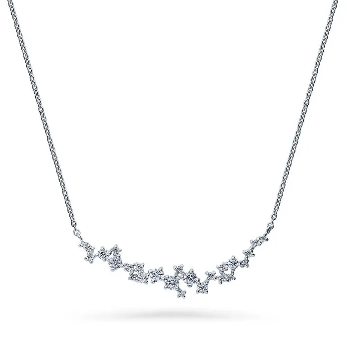 Earrings BERRICLE Cluster Bar CZ Necklace and Earrings in Sterling Silver