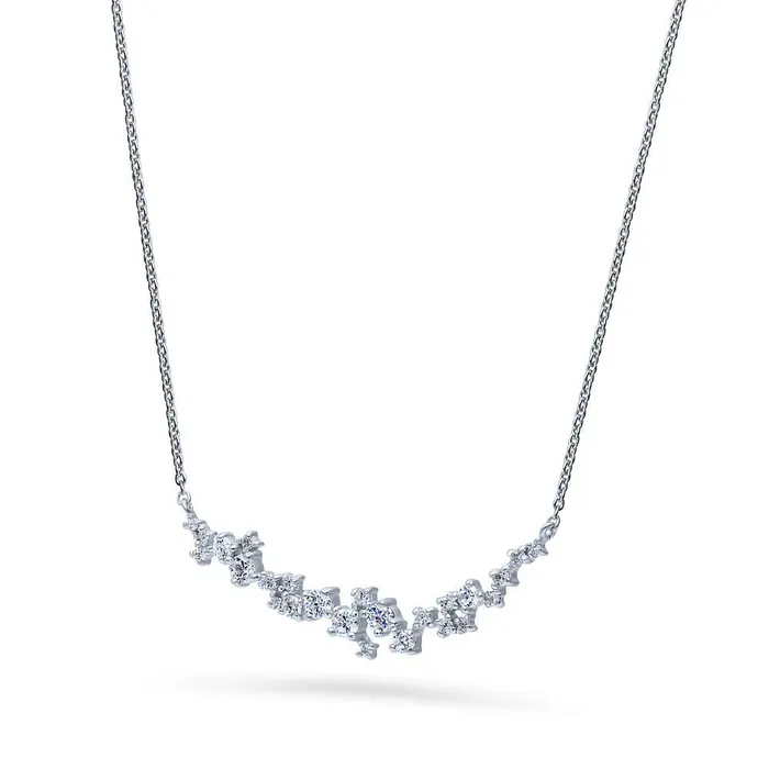 Earrings BERRICLE Cluster Bar CZ Necklace and Earrings in Sterling Silver