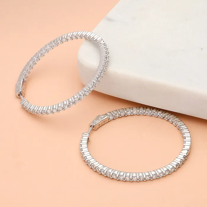 Earrings BERRICLE CZ Large InsideOut Hoop Earrings in Sterling Silver 18