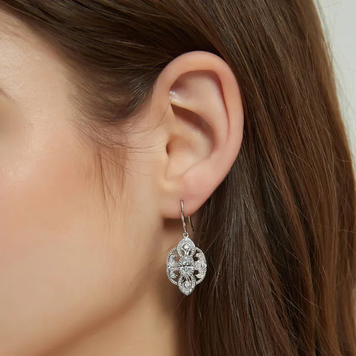 Earrings BERRICLE Milgrain CZ Fish Hook Earrings in Sterling Silver