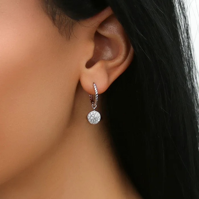 Earrings BERRICLE Round Disc CZ Medium Hoop Earrings in Sterling Silver 1