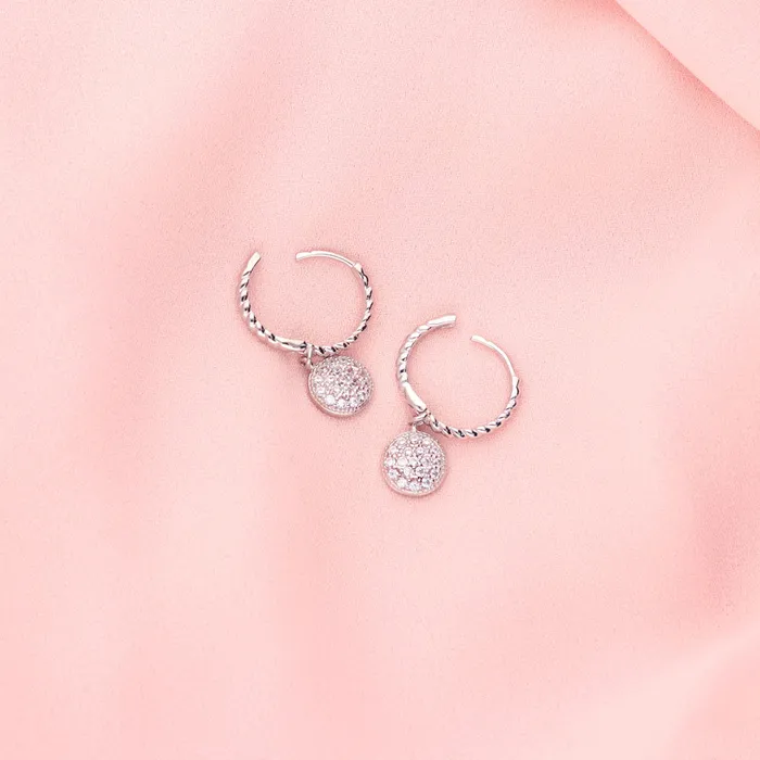 Earrings BERRICLE Round Disc CZ Medium Hoop Earrings in Sterling Silver 1