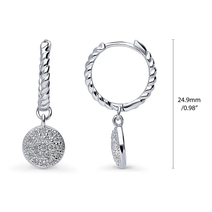 Earrings BERRICLE Round Disc CZ Medium Hoop Earrings in Sterling Silver 1