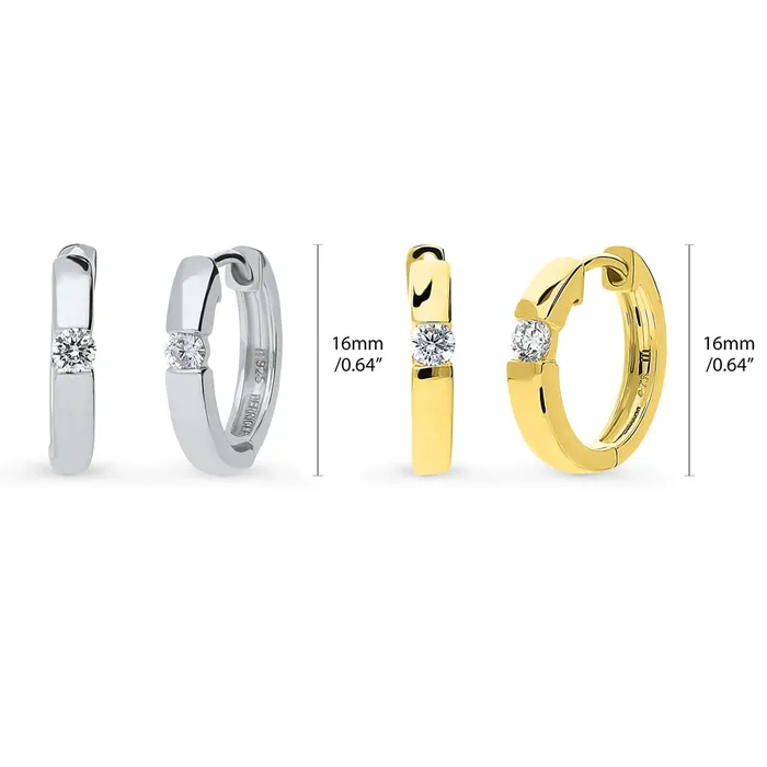 Earrings BERRICLE Solitaire CZ Hoop Earrings in Sterling Silver 044ct 2 Pairs