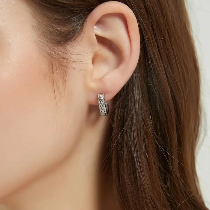 Earrings BERRICLE Woven CZ Medium Hoop Earrings in Sterling Silver 063