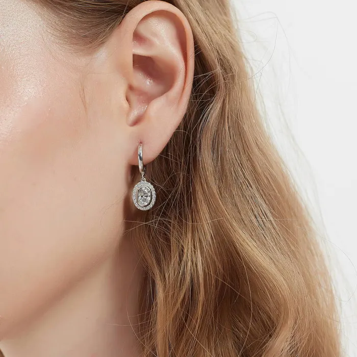 Earrings Halo Oval CZ Earrings in Sterling Silver BERRICLE