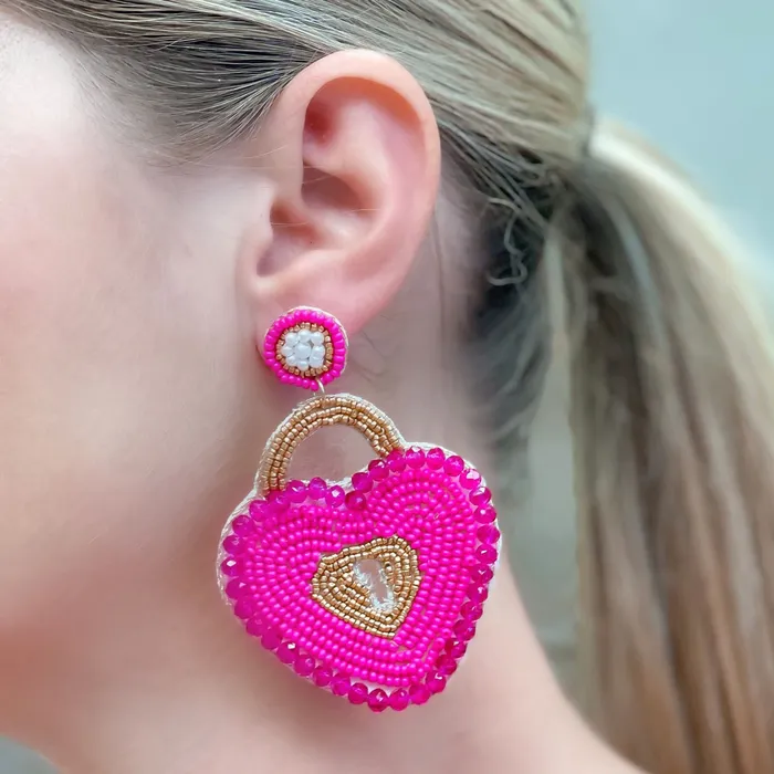 Earrings Prep Obsessed TL Heart Locket Beaded Dangle Earrings Pink
