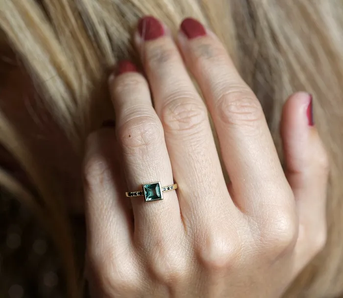 Green Tourmaline Ring With Black Diamonds Capucinne Rings