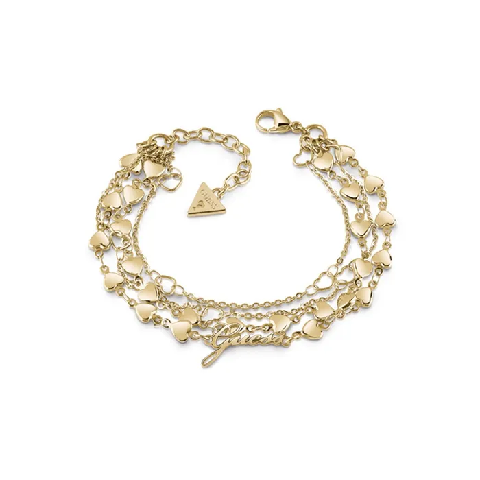 Guess Bracelet Ip Gold With Four Multi Heart Rows Design Guess Bracelets