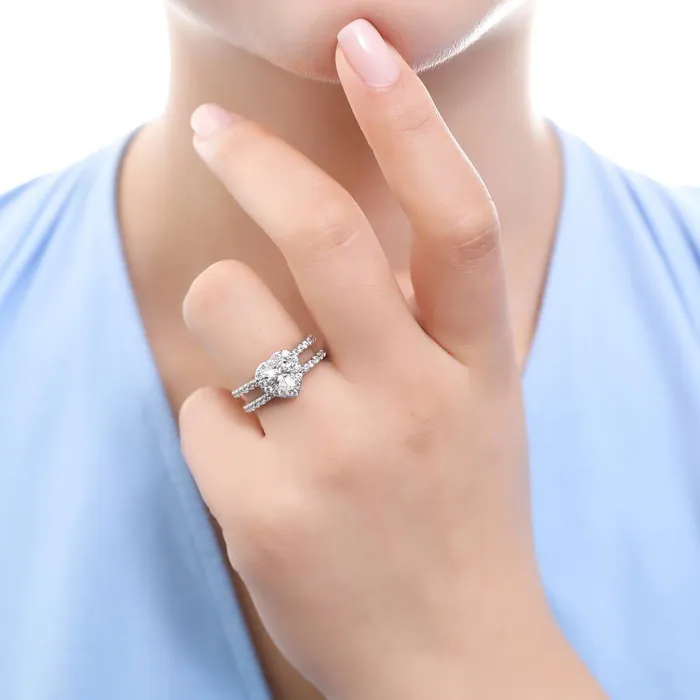Halo Heart Heart CZ Insert Ring Set in Sterling Silver BERRICLE Rings