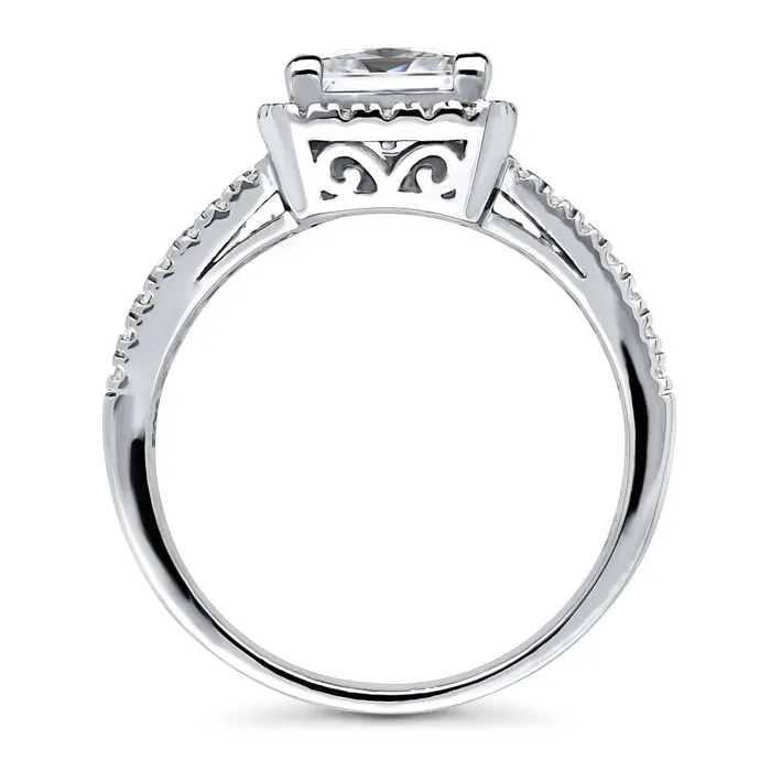 Halo Princess CZ Split Shank Ring in Sterling Silver BERRICLE Rings