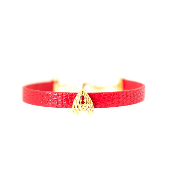 Just Cavalli Red Leather Bracelet With Ip Gold Heart Design Just Cavalli Bracelets