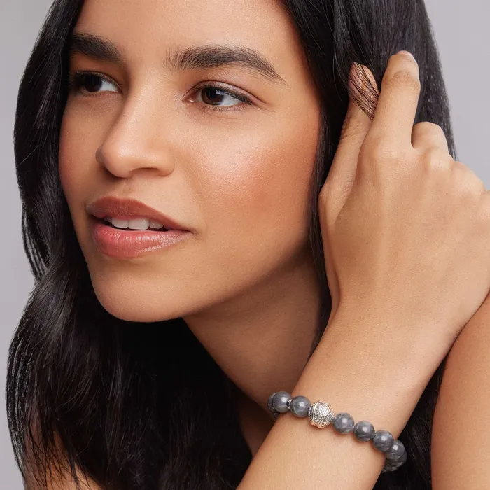 Keep Memory Alive Black Jade Silver Station Bead Bracelet Lagos Bracelets