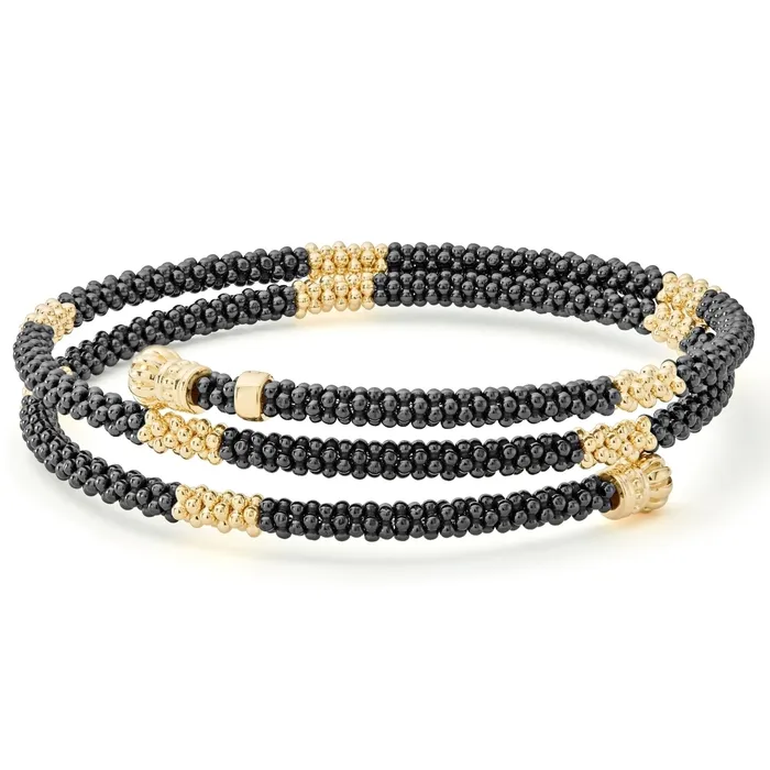 Lagos Bracelets Black Caviar 18K Gold Small Station Ceramic Wrap Bracelet 3mm Lagos Bracelets Black Caviar 18K Gold Small Station Ceramic Wrap Bracelet 3mm