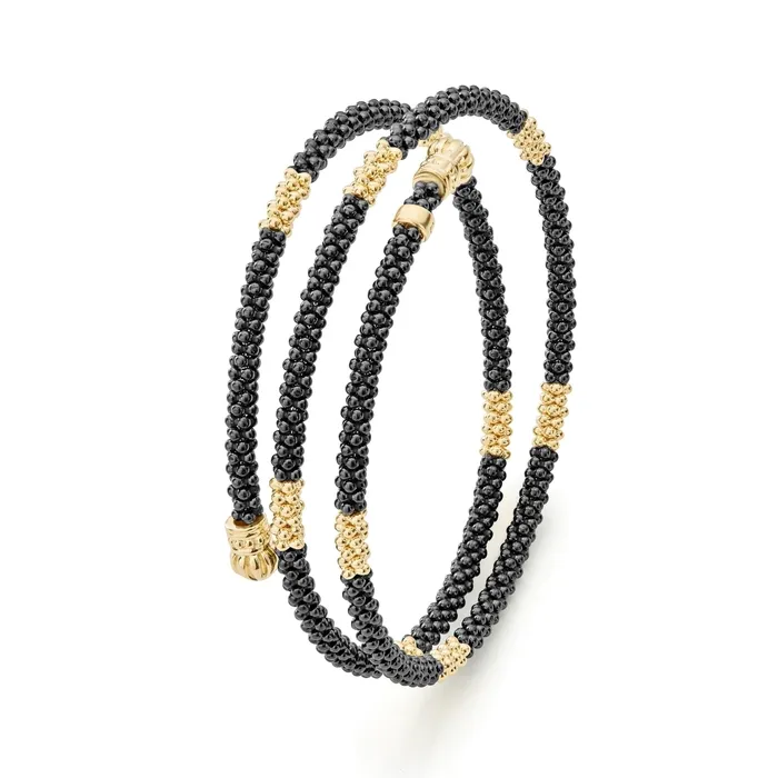 Lagos Bracelets Black Caviar 18K Gold Small Station Ceramic Wrap Bracelet 3mm Lagos Bracelets Black Caviar 18K Gold Small Station Ceramic Wrap Bracelet 3mm