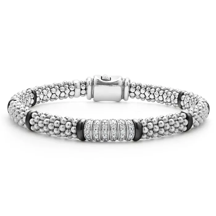 LAGOS Bracelets Black Caviar Black Six Station Diamond Caviar Bracelet 6mm LAGOS Bracelets Black Caviar Black Six Station Diamond Caviar Bracelet 6mm