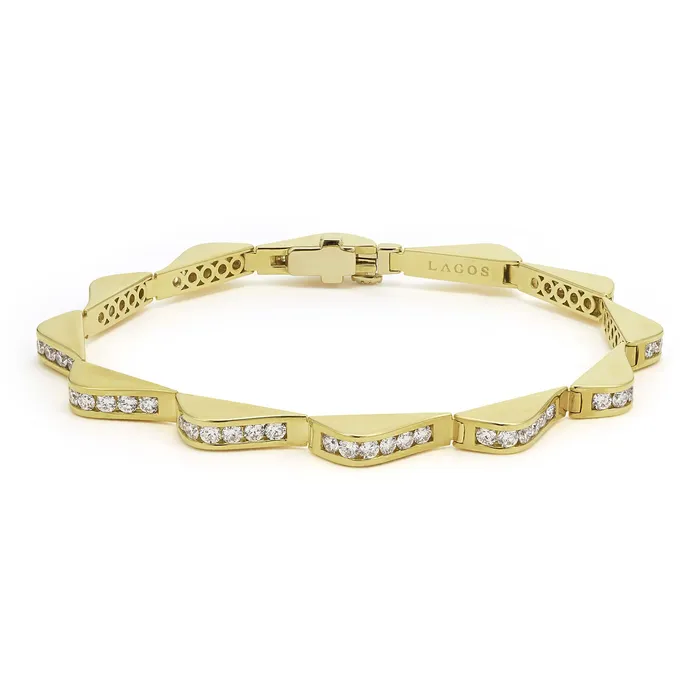 LAGOS Bracelets Studio 18K Gold Diamond Link Wave Bracelet