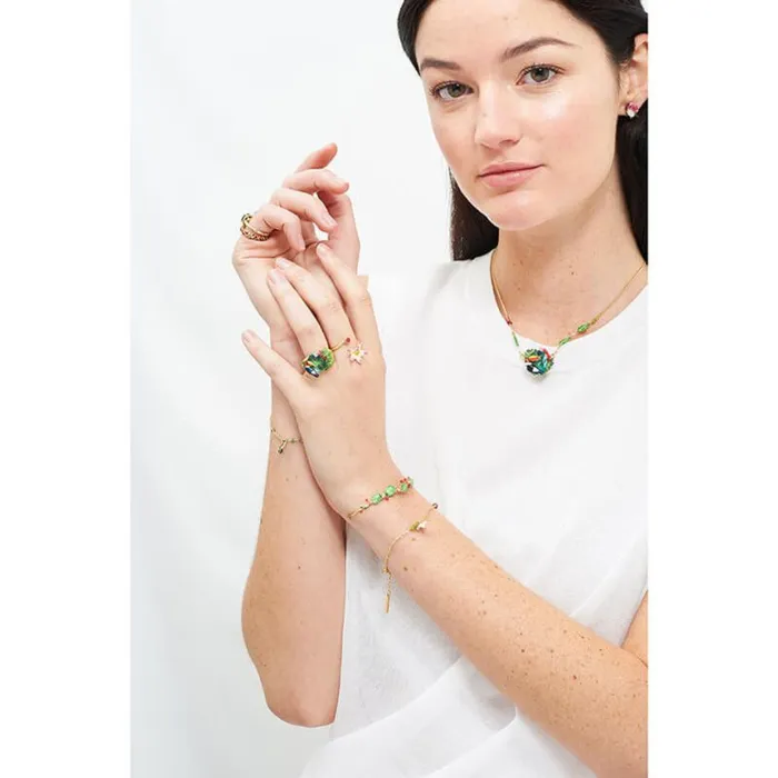 Les Nereides Rings Les Nereides Tropical Leaves Carved Crystal Adjustable Ring