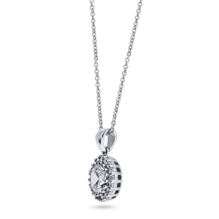Necklaces BERRICLE Halo CZ Necklace and Earrings in Sterling Silver