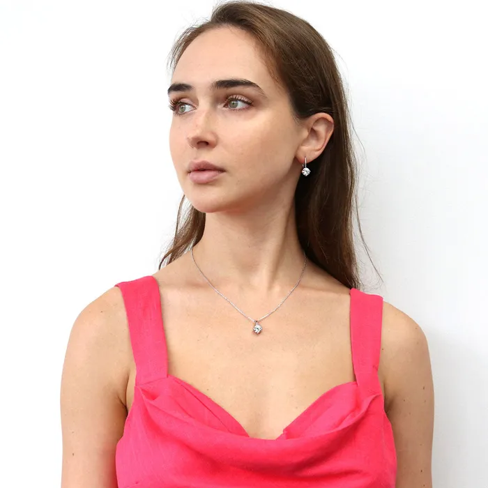 Necklaces BERRICLE Solitaire CZ Necklace and Earrings in Sterling Silver