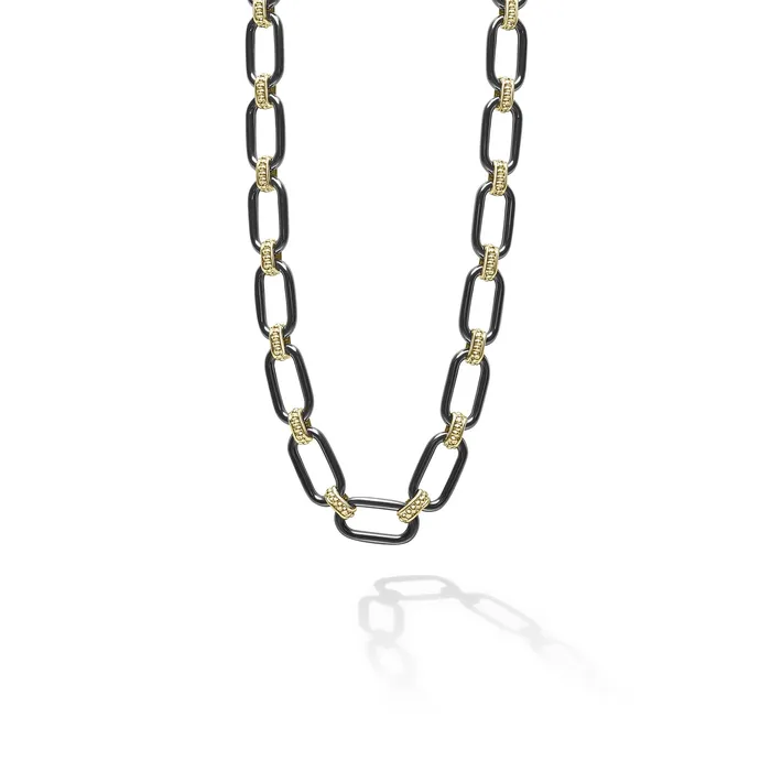 Necklaces LAGOS Signature Caviar 18K Gold and Black Ceramic Link Necklace 6mm