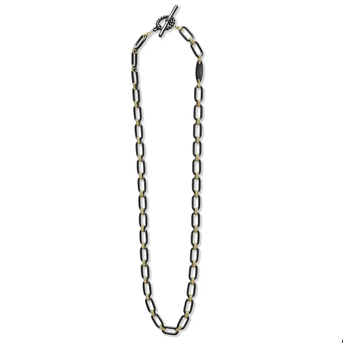 Necklaces LAGOS Signature Caviar 18K Gold and Black Ceramic Link Necklace 6mm