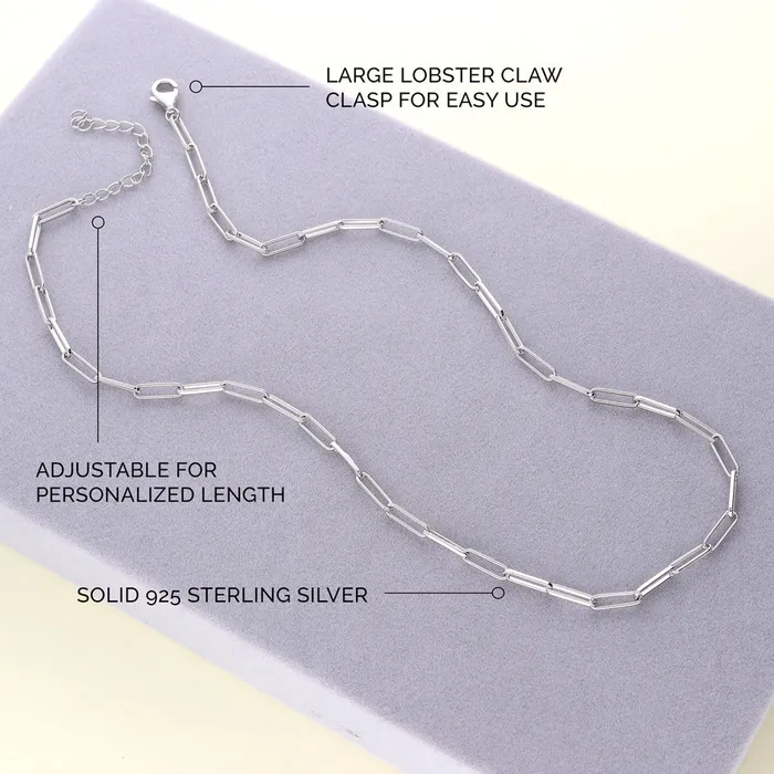 Paperclip Link Chain Necklace in Sterling Silver 3mm BERRICLE Necklaces