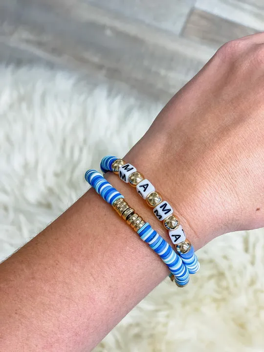 Prep Obsessed ESS Bracelets Mama Stretch Bracelet Set Blue Gold Prep Obsessed ESS Bracelets Mama Stretch Bracelet Set Blue Gold