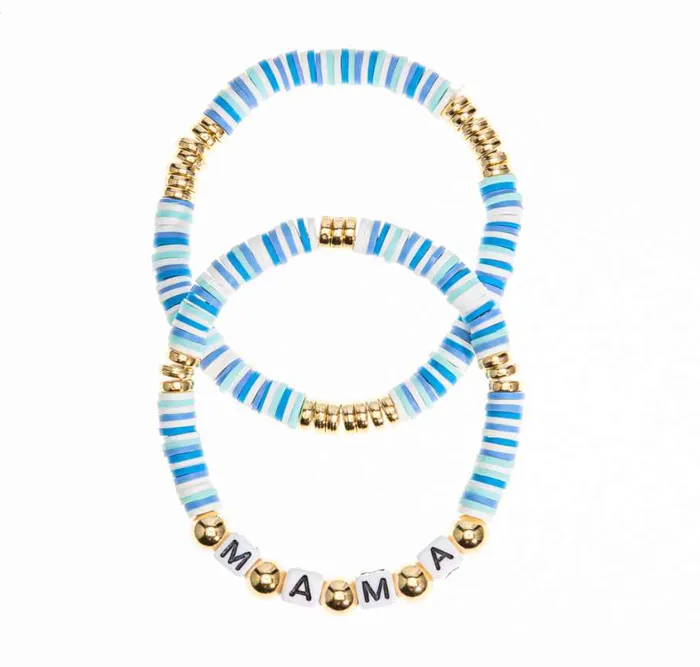 Prep Obsessed ESS Bracelets Mama Stretch Bracelet Set Blue Gold Prep Obsessed ESS Bracelets Mama Stretch Bracelet Set Blue Gold