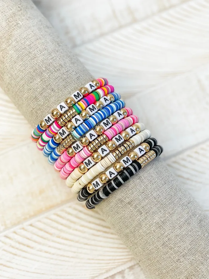 Prep Obsessed ESS Bracelets Mama Stretch Bracelet Set Blue Gold Prep Obsessed ESS Bracelets Mama Stretch Bracelet Set Blue Gold