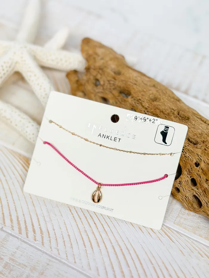 Prep Obsessed ESS Bracelets Sealife Ankle Bracelet Set Pink Seashell