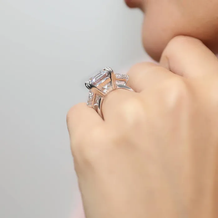 Rings 3Stone 126ct Asscher CZ Ring in Sterling Silver BERRICLE