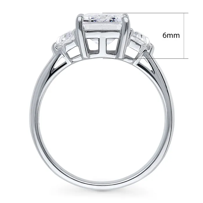 Rings BERRICLE 3Stone 26ct Emerald Cut CZ Ring in Sterling Silver