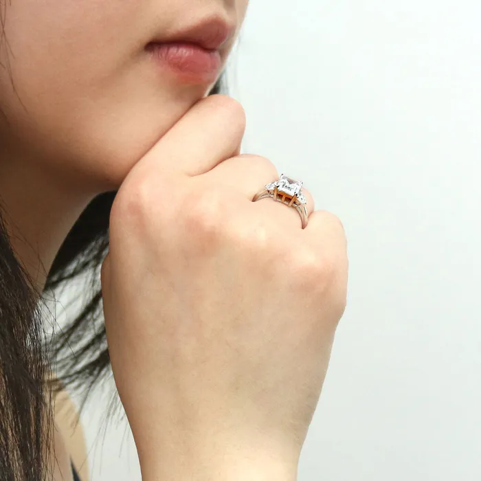 Rings BERRICLE 3Stone 26ct Emerald Cut CZ Ring in Sterling Silver