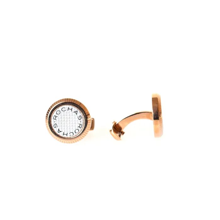 Rochas Cufflinks Two Tone Rosegold With Stainless Steel Silver Face Rochas Rings
