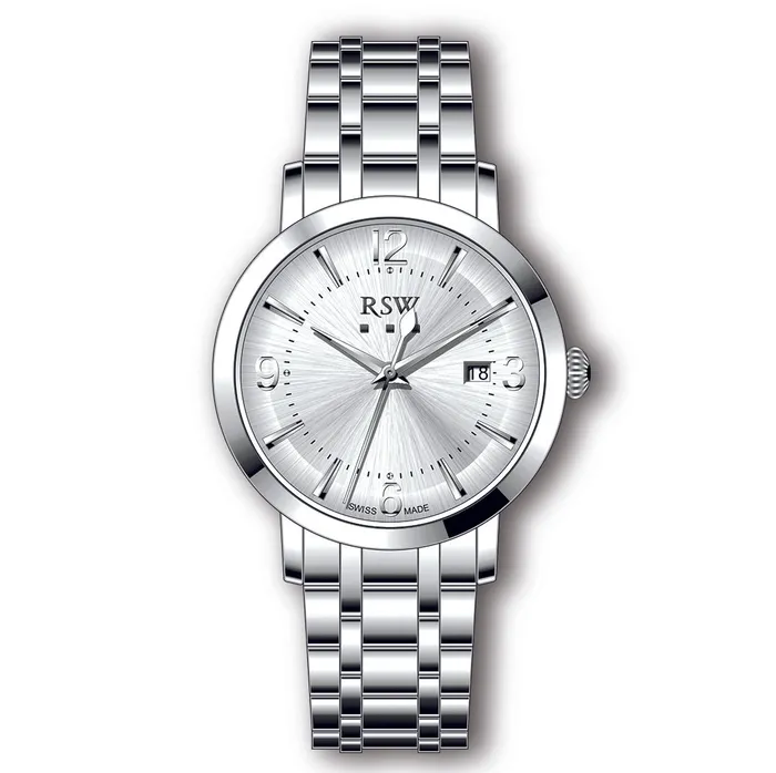 RSW RSW Gents Silver Dial Stainless Steel Quartz Watch with Date Display Bracelets RSW RSW Gents Silver Dial Stainless Steel Quartz Watch with Date Display Bracelets