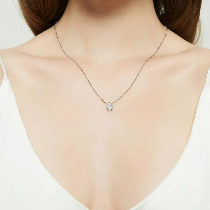 Solitaire Bezel Pear CZ Necklace in Sterling Silver 08ct BERRICLE Necklaces