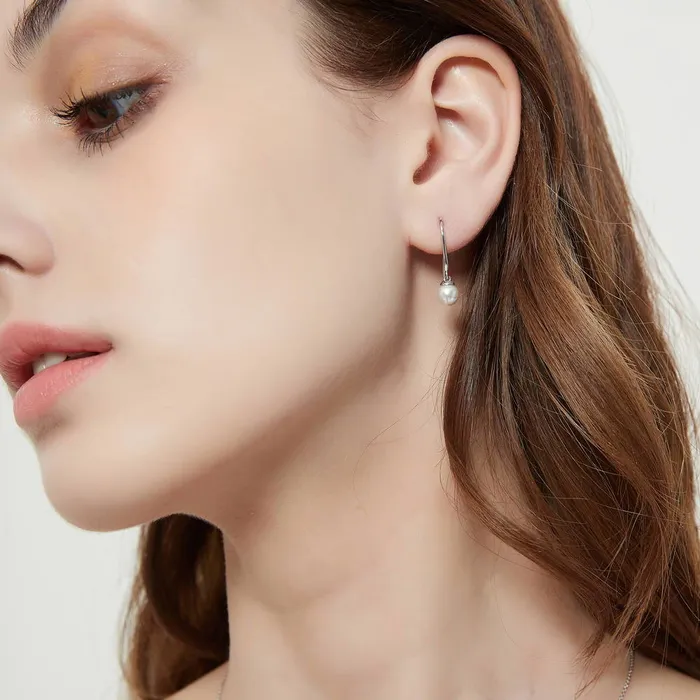 Solitaire Imitation Pearl Fish Hook Earrings in Sterling Silver BERRICLE Earrings