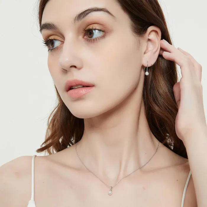 Solitaire Imitation Pearl Fish Hook Earrings in Sterling Silver BERRICLE Earrings