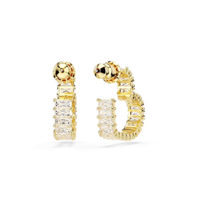 Swarovski Earrings Swarovski Matrix Hoop Earrings Baguette cut Heart Small White Goldtone plated