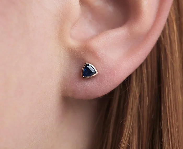 Trillion Blue Sapphire Stud Earrings Capucinne Earrings
