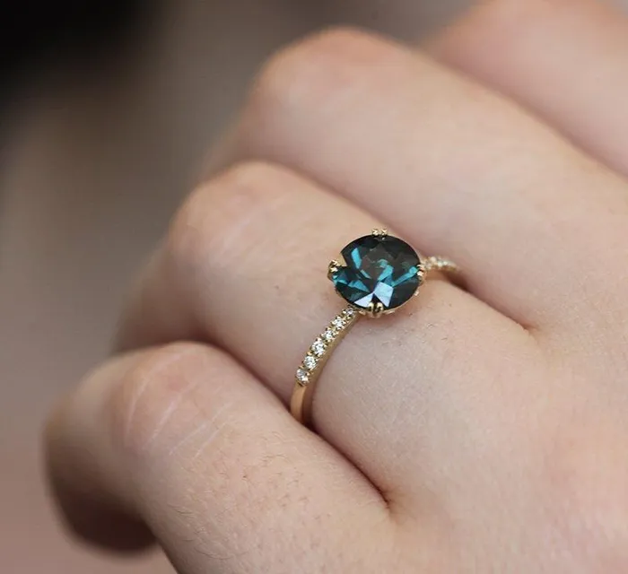 Vida Teal Sapphire Diamond Ring Capucinne Rings