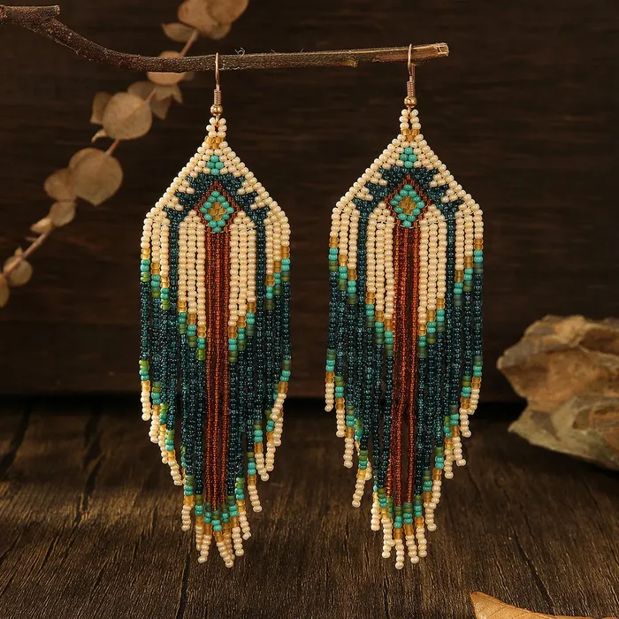 wickedafstore Earrings Handcrafted Bohemian Beaded Fringe Earrings